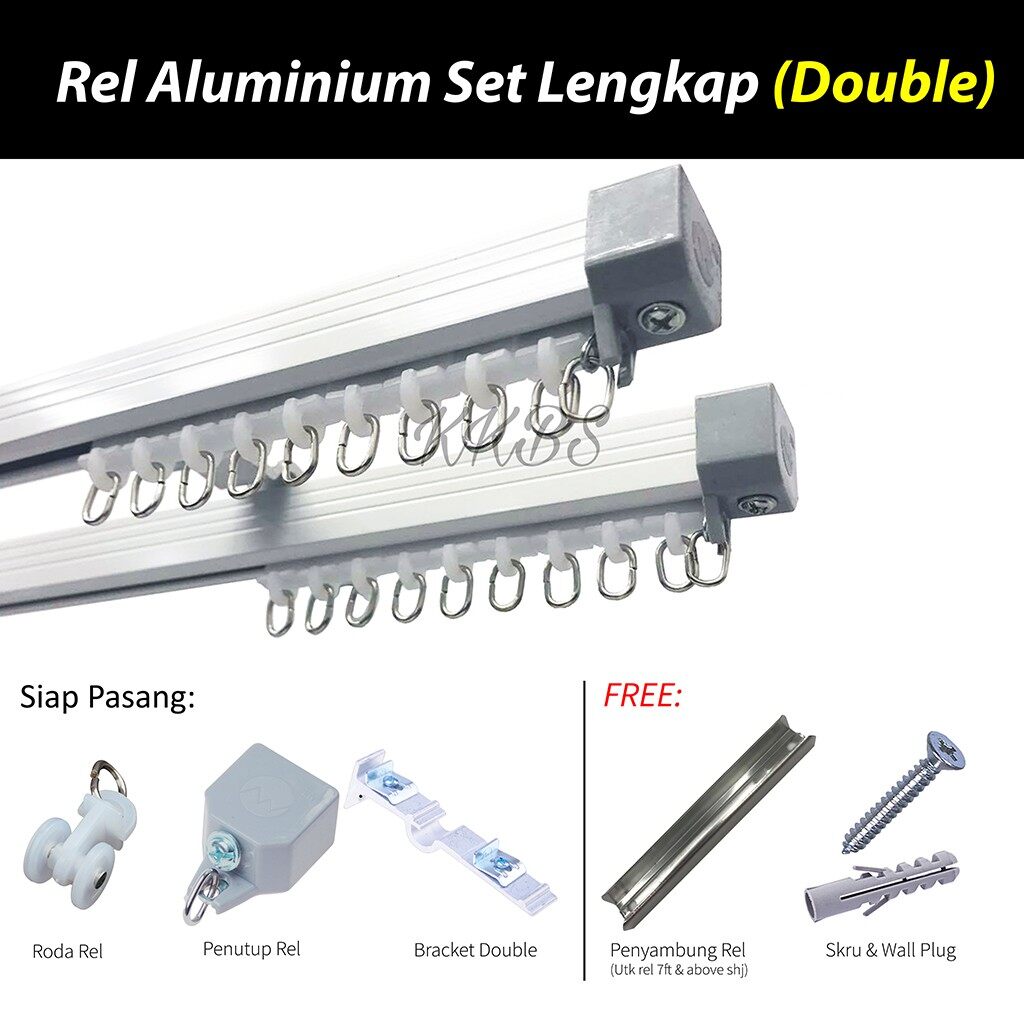 Rel Langsir Aluminium Traludy / Track Double Set Lengkap