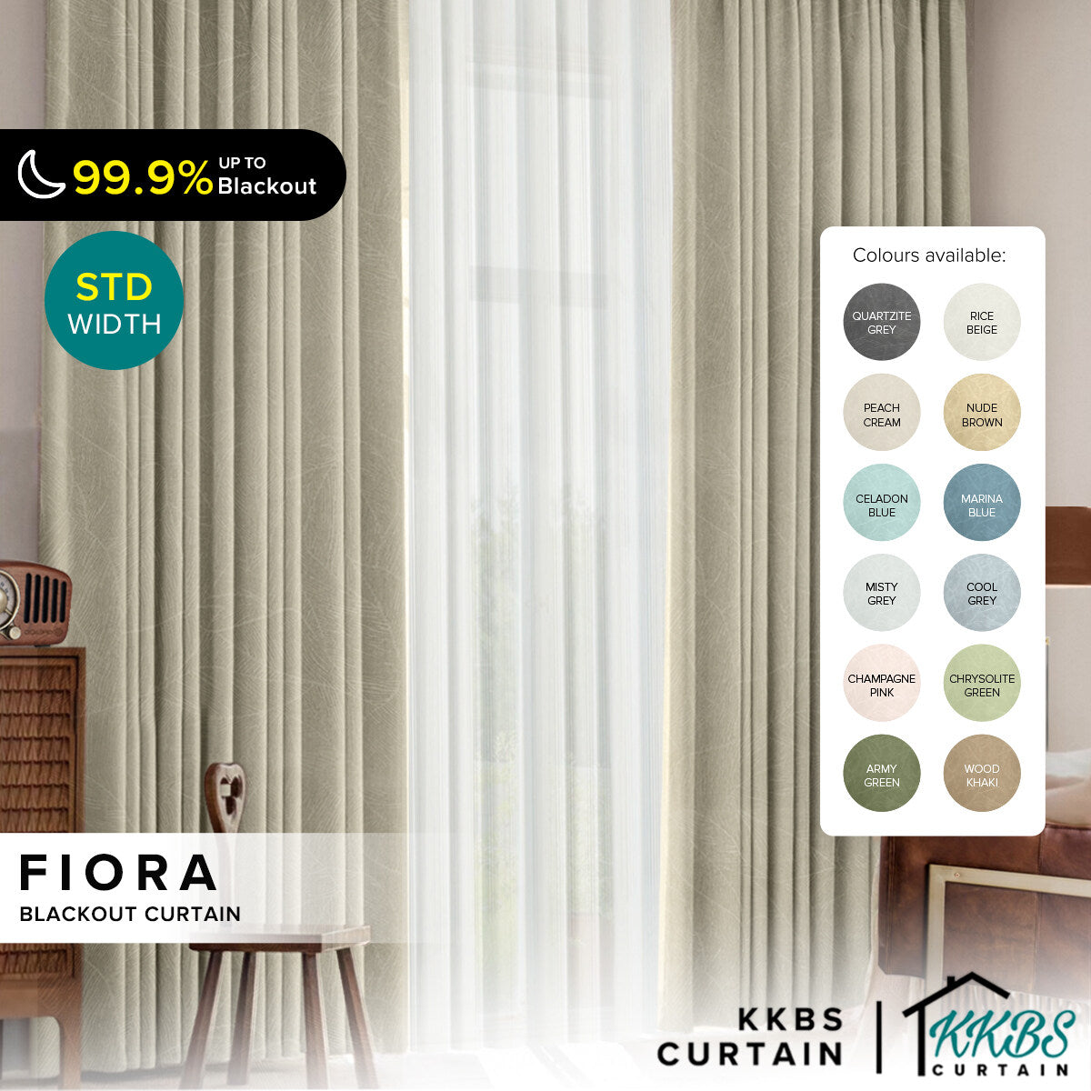 Fiora 98-99.9% Langsir Blackout Siap Jahit Lebar Standard