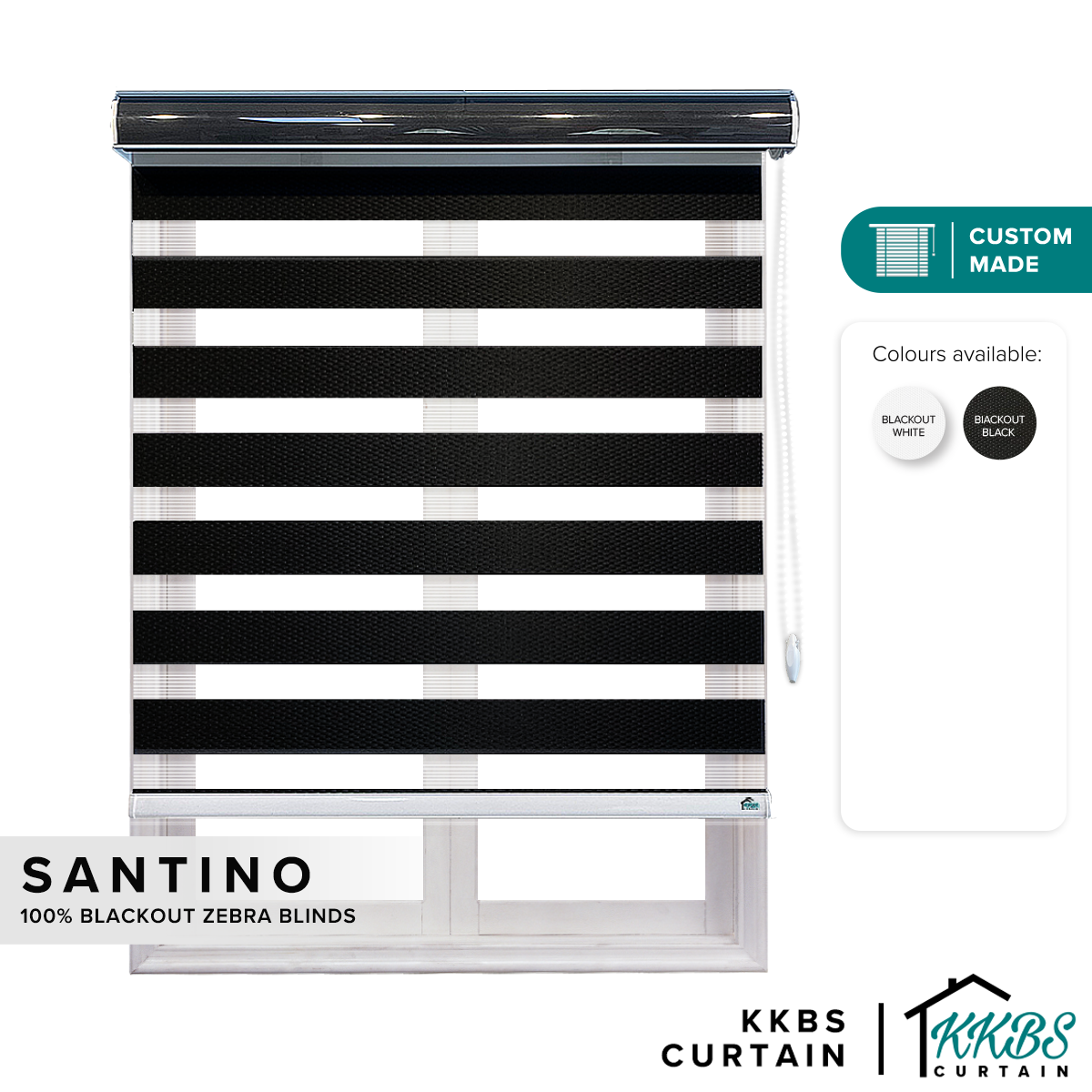Santino 100% Blackout Zebra Blinds Dibuat Tersuai