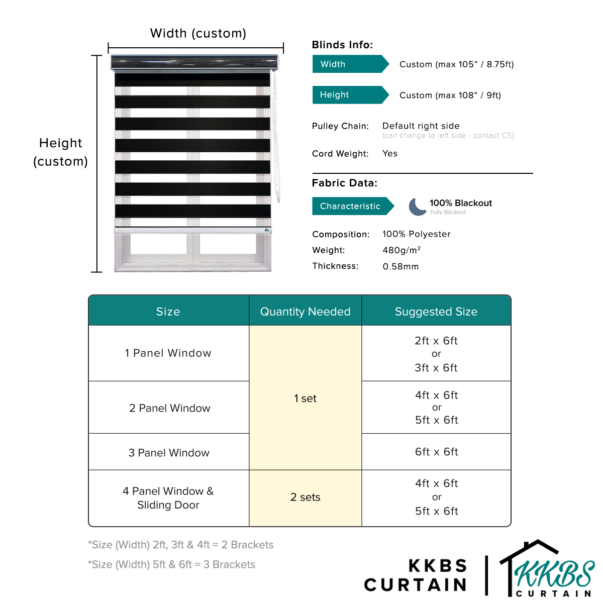 Santino 100% Blackout Zebra Blinds Dibuat Tersuai