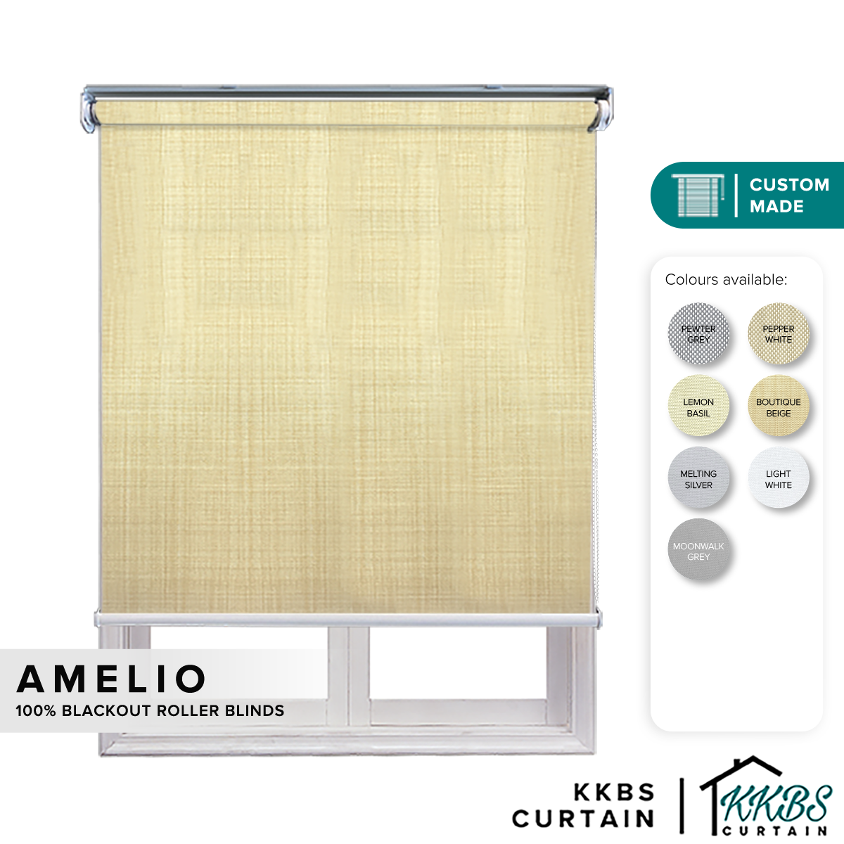 Amelio 100% Blackout Roller Blinds Dibuat Tersuai