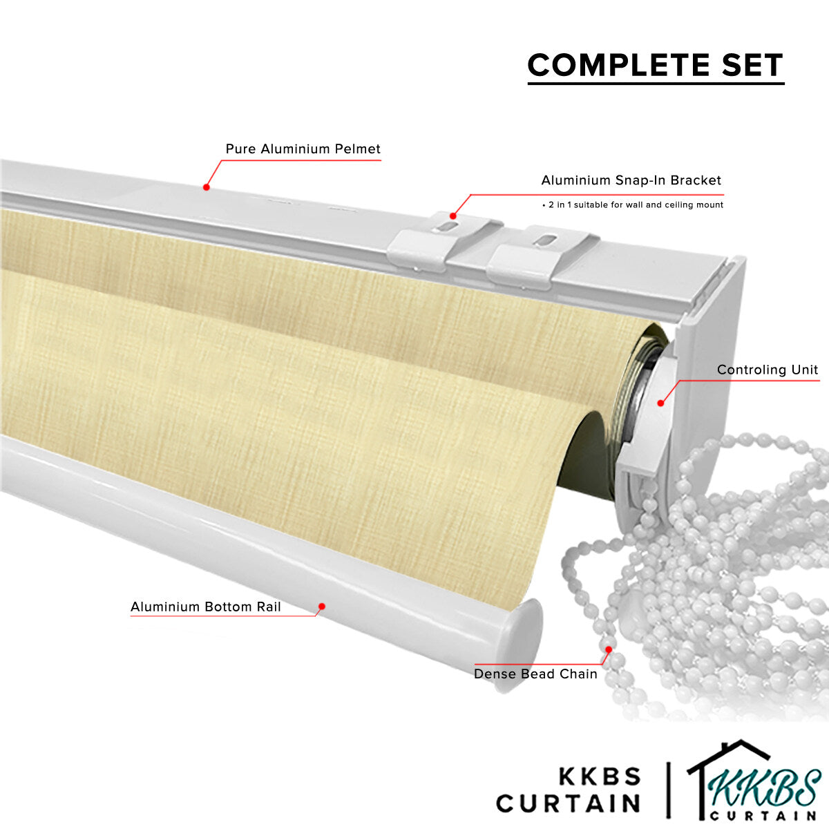 Amelio 100% Blackout Roller Blinds Dibuat Tersuai