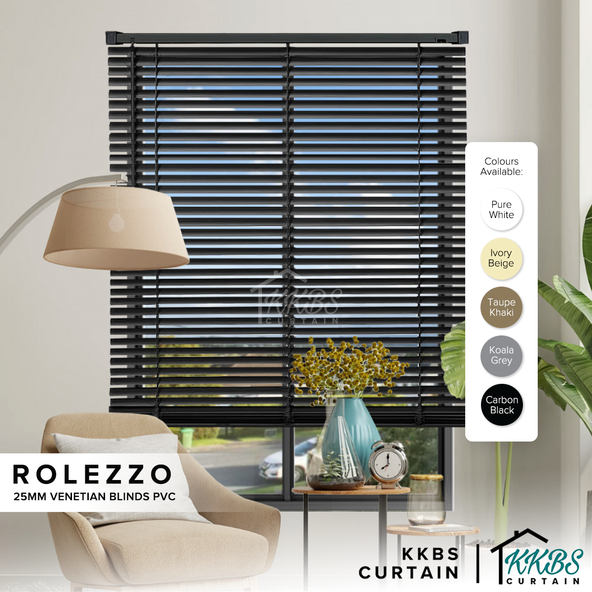 Rolezzo 25mm Venetian Blinds PVC Sedia Dibuat Set Lengkap