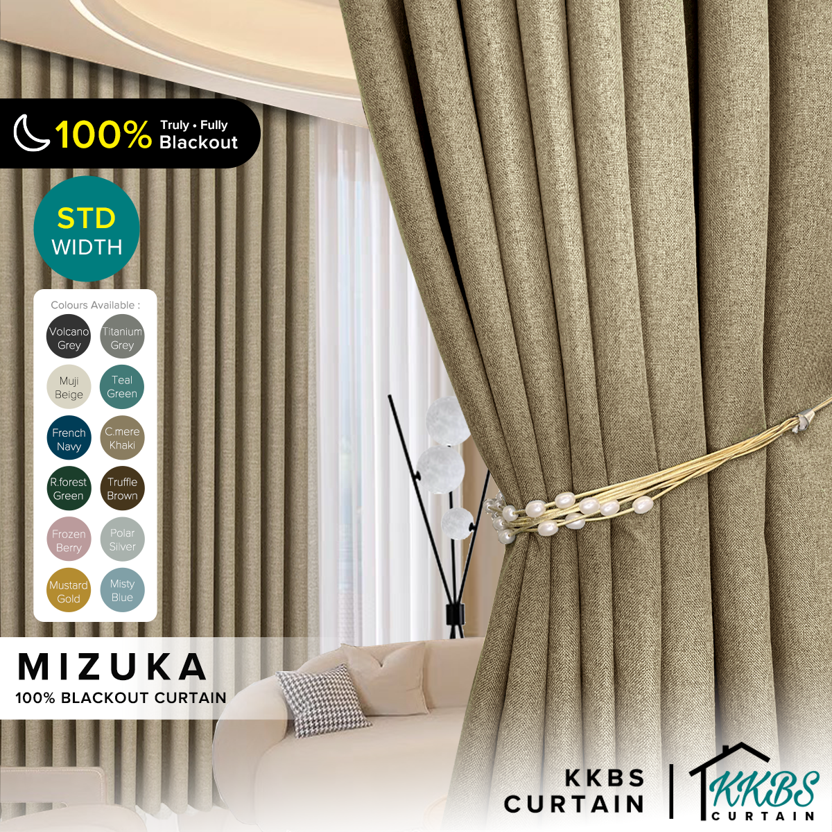 Mizuka Langsir 100% Blackout Siap Jahit Lebar Standard