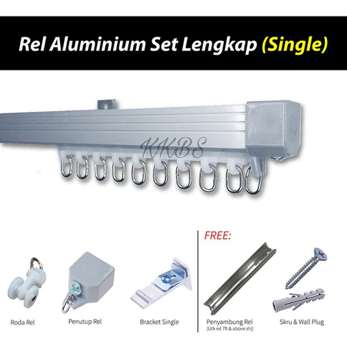 Rel Langsir Aluminium Traludy / Track Single Set Lengkap