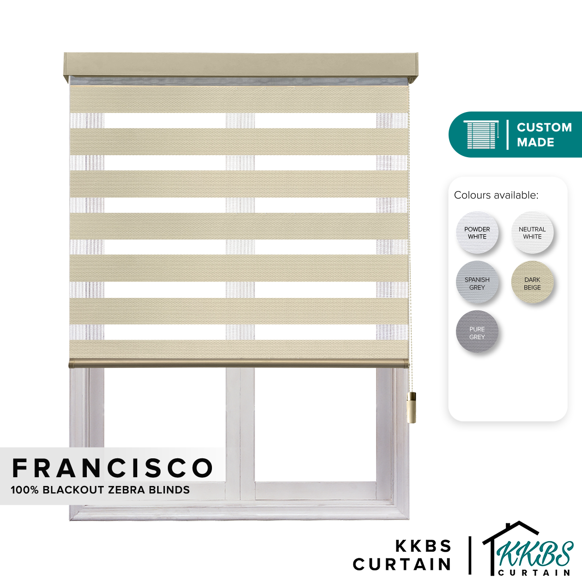 Francisco 100% Tirai Zebra Dibuat Tersuai
