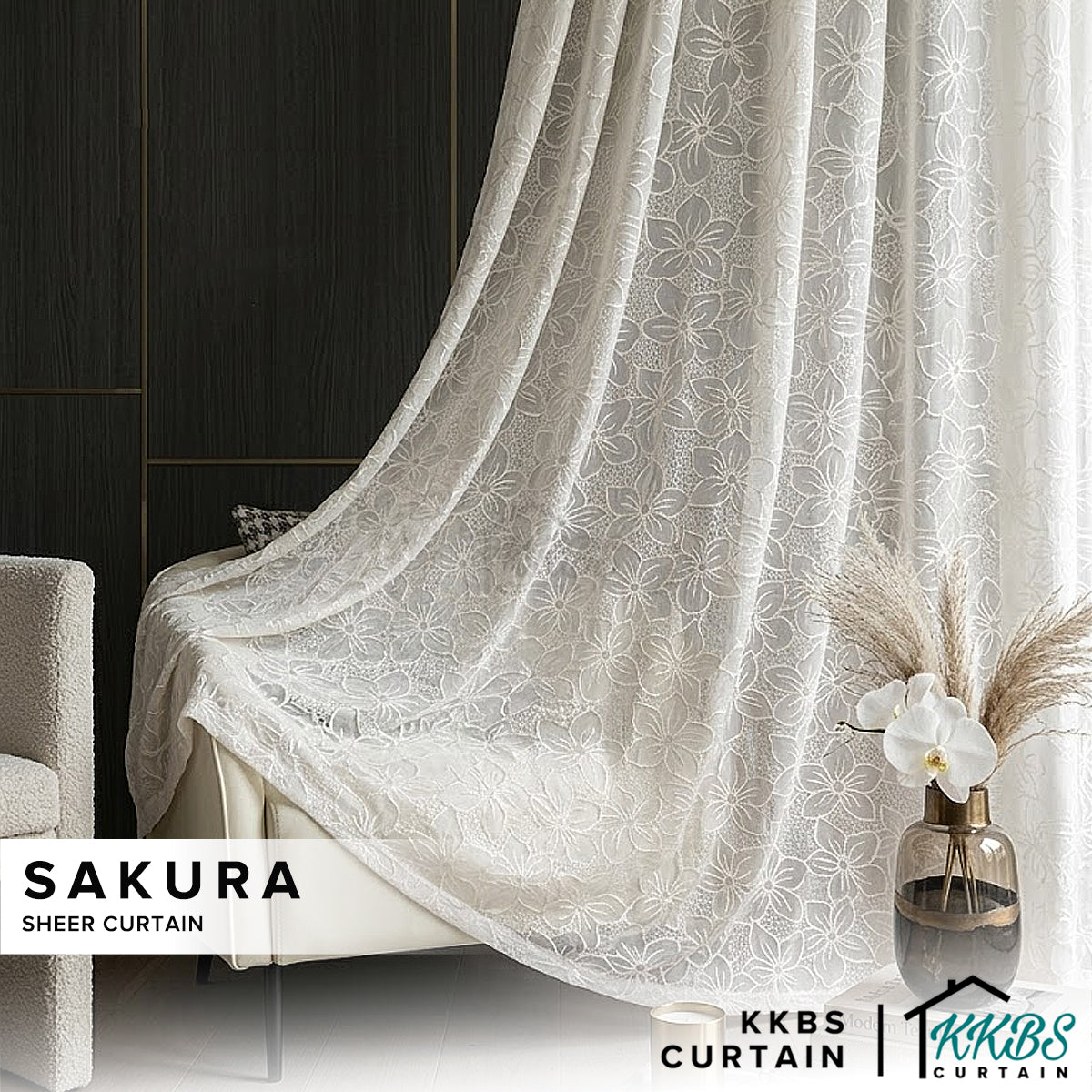 Langsing Sakura / Tirai Jaring Siap Sedia Cangkuk & Cincin Lipatan Perancis