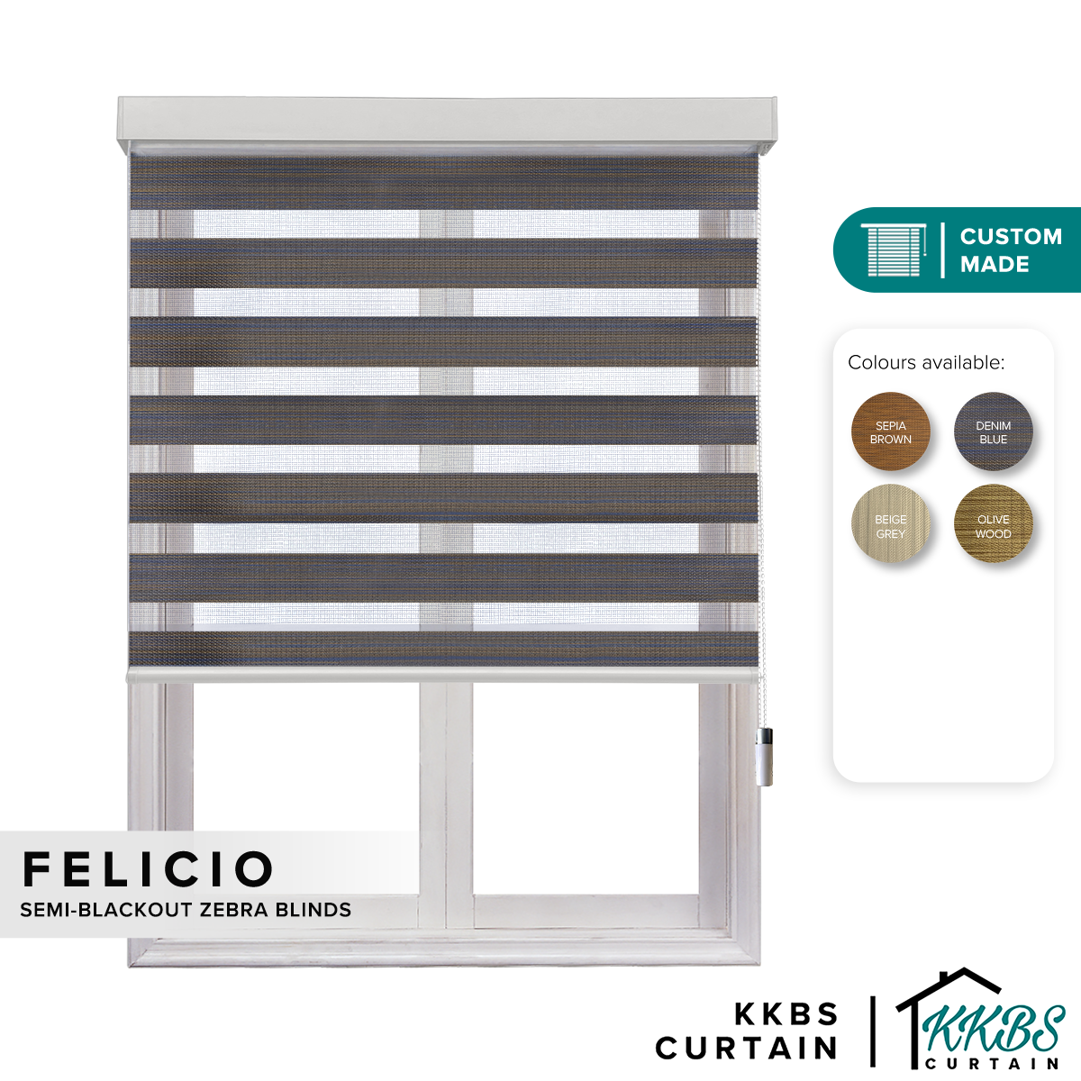 Felicio Semi Blackout Zebra Blinds Dibuat Tersuai
