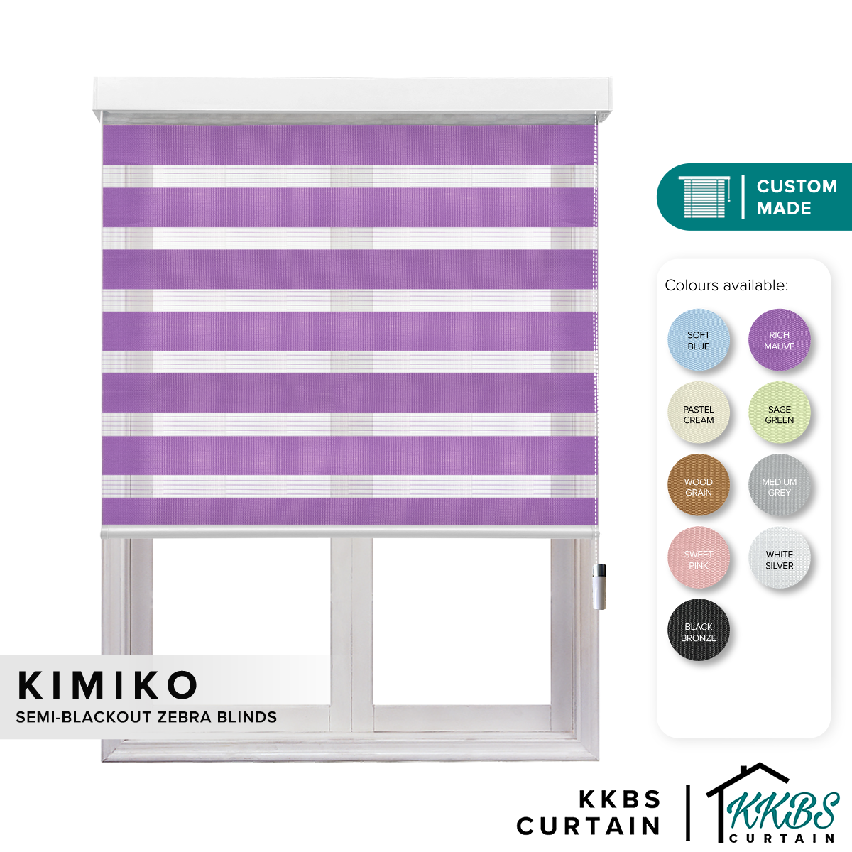 Kimiko Semi Blackout Zebra Blinds Dibuat Tersuai