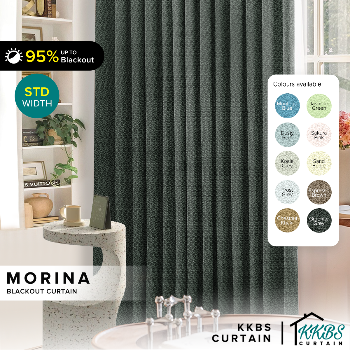 Morina 85-95% Tirai Blackout Sedia Dibuat Lebar Standard