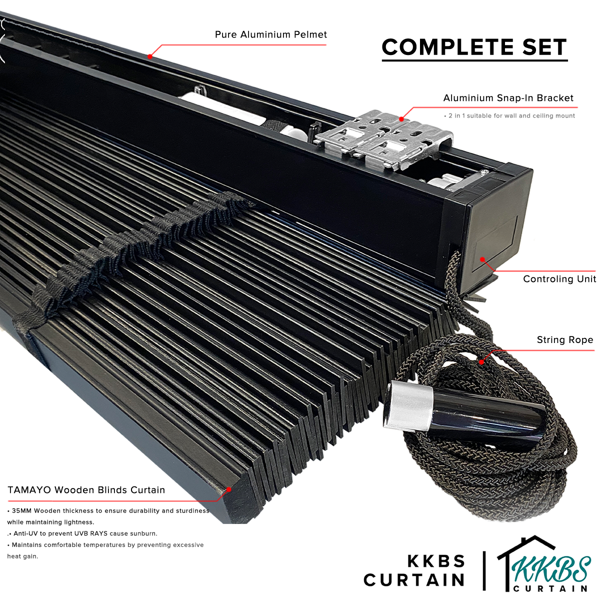 Bidai Kayu Tamayo 35mm Dibuat Tersuai