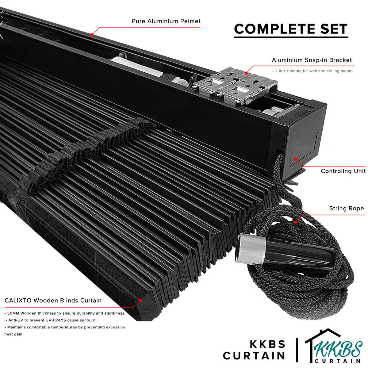 Bidai Kayu Calixto 50mm Dibuat Tersuai