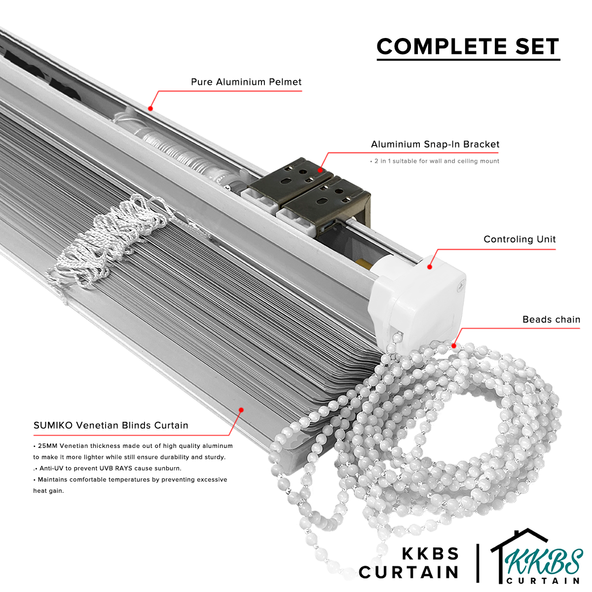 Tirai Venetian Sumiko 25mm Dibuat Disesuaikan