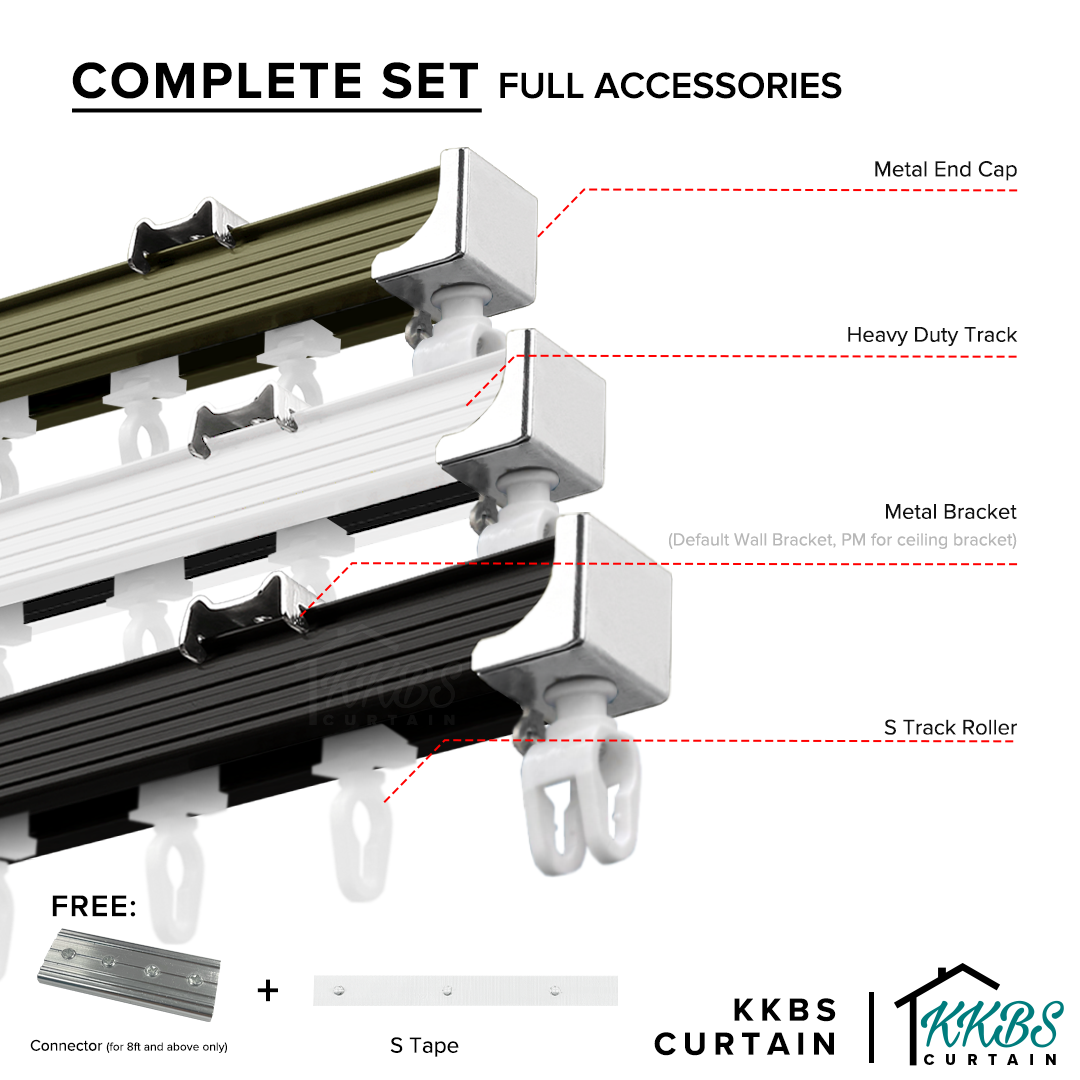 Verody Heavy Duty S Lipat / French Pleat Track Double Set Lengkap