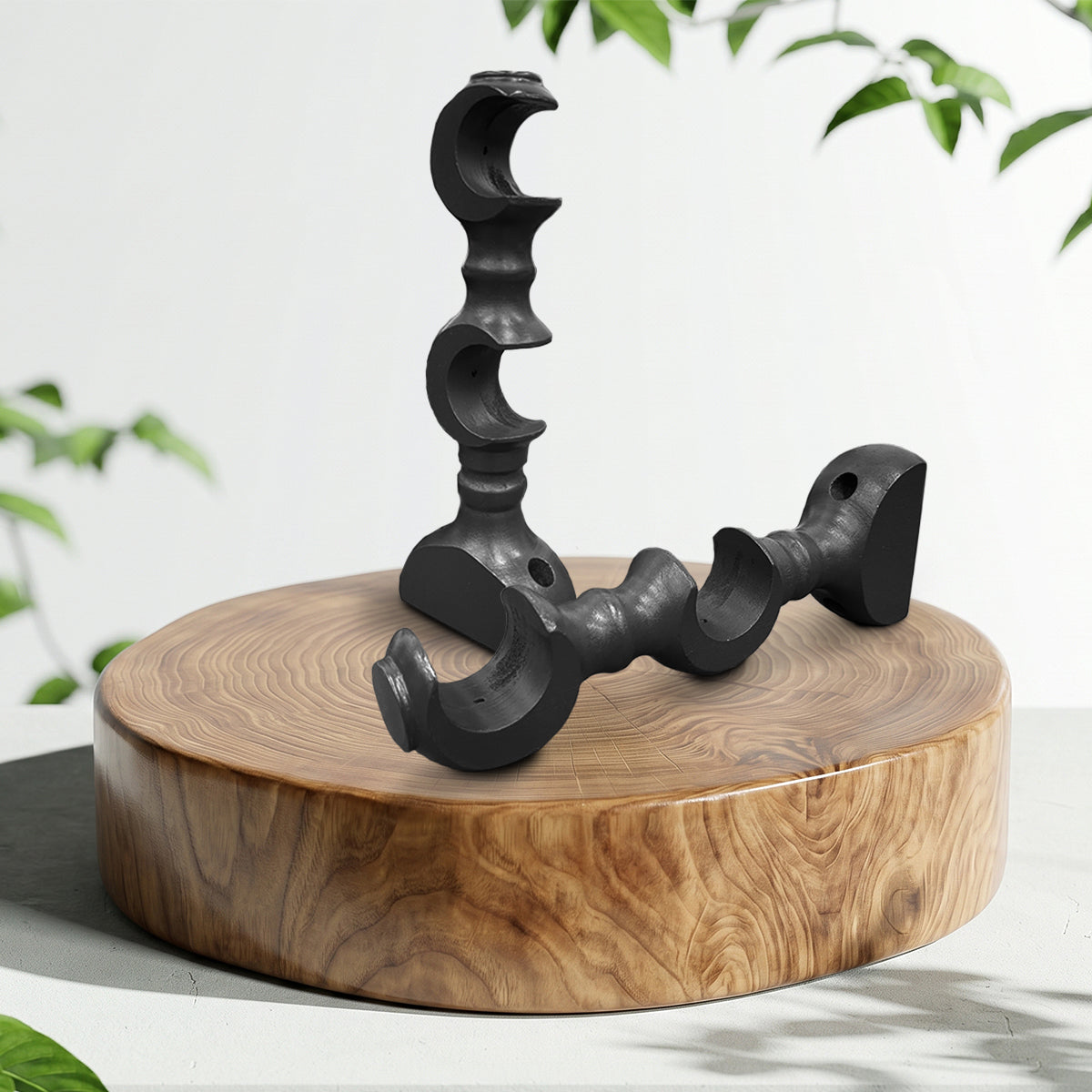 Cassedy Wooden Curtain Rod Double Bracket - Ebony Black