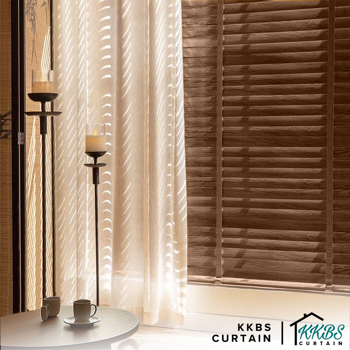 Bidai Kayu Umeko 50mm Dibuat Disesuaikan