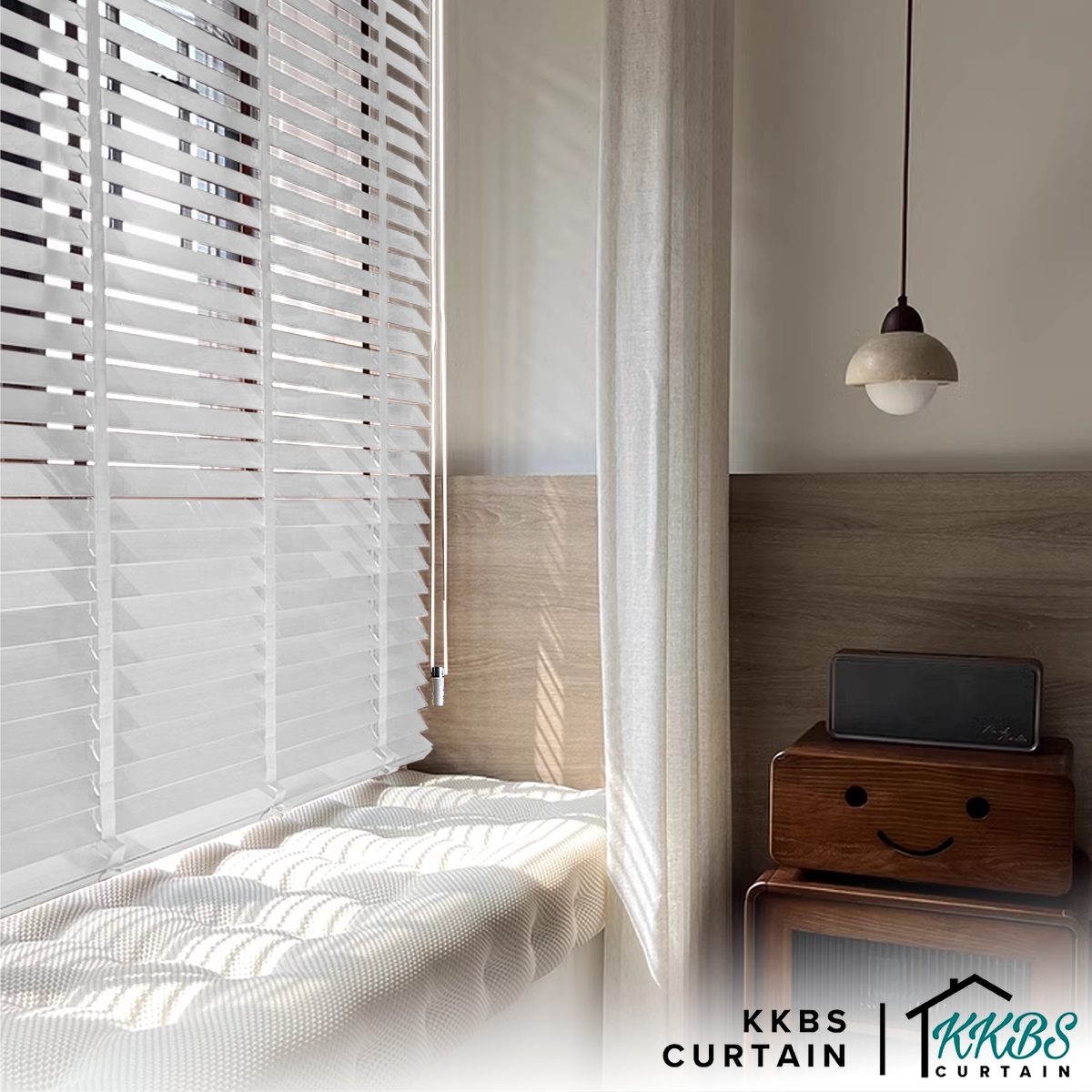 Bidai Kayu Umeko 50mm Dibuat Disesuaikan