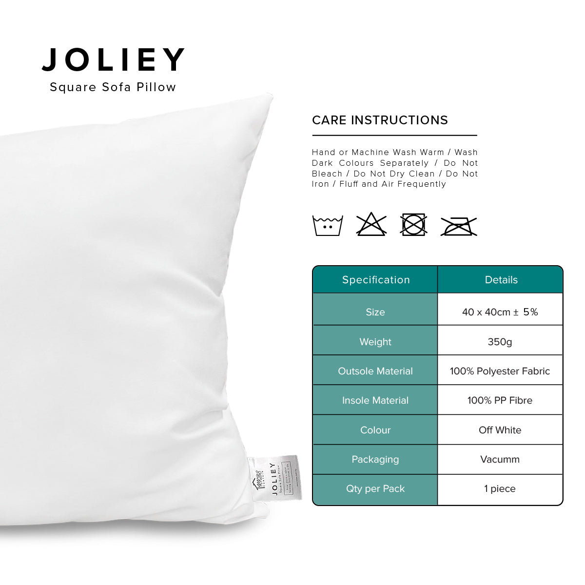 Joliey 方形沙发枕头白色内垫抱枕