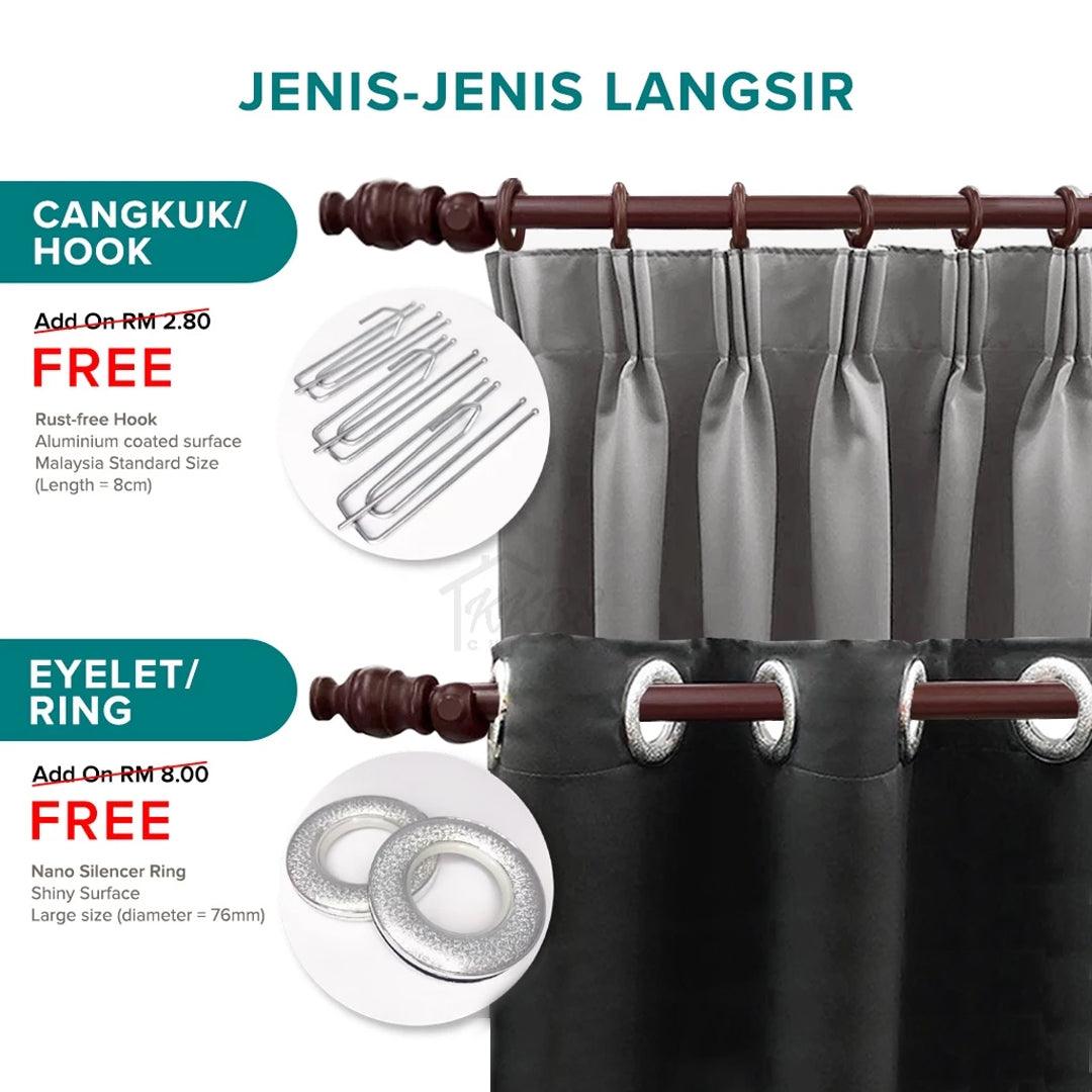 Crystella Langsir Semi Blackout Siap Jahit