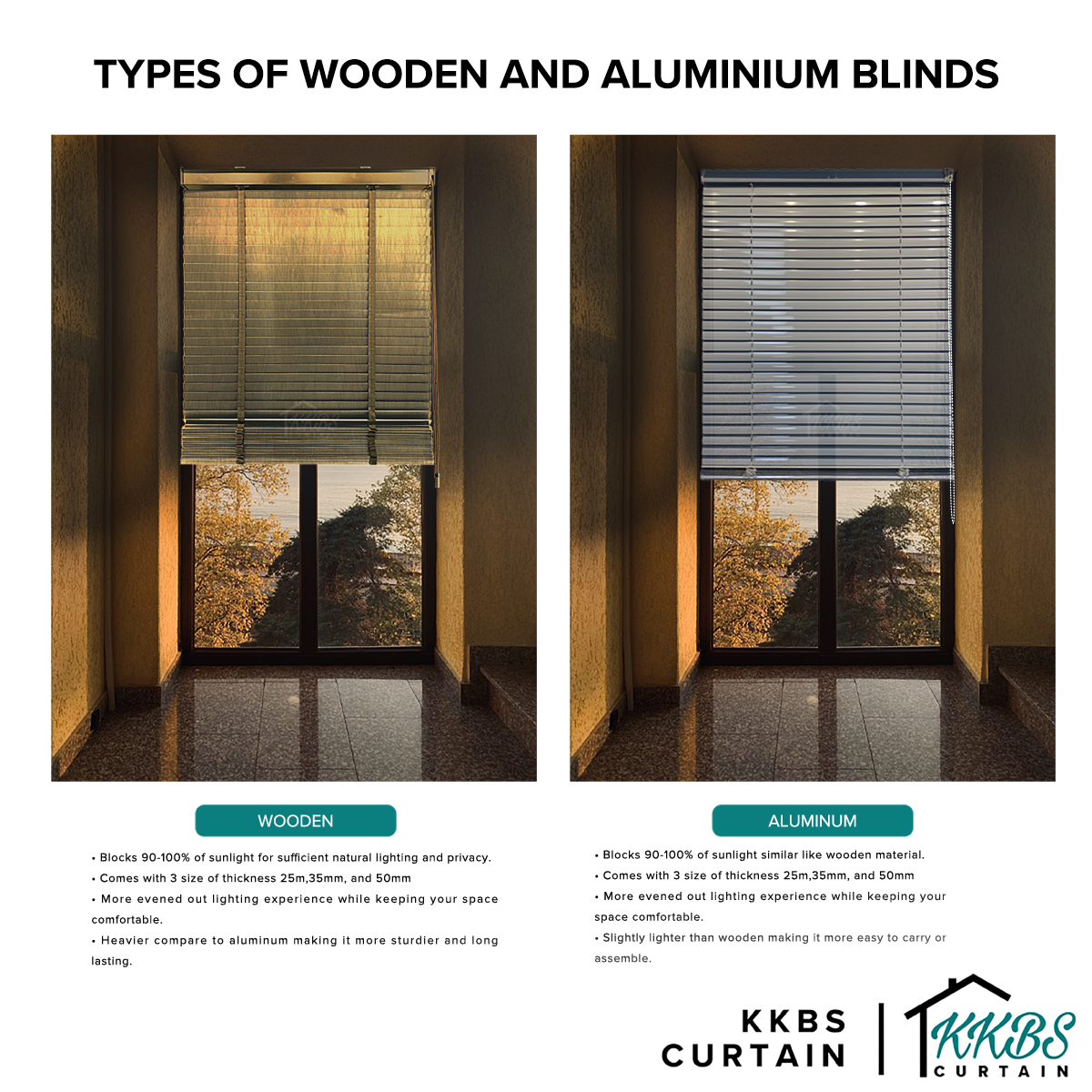 Bidai Kayu Calixto 50mm Dibuat Tersuai