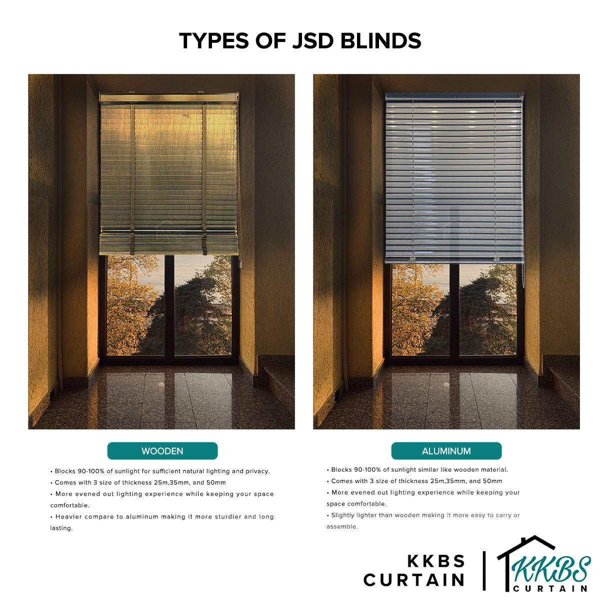 Bidai Kayu Calixto 50mm Dibuat Tersuai