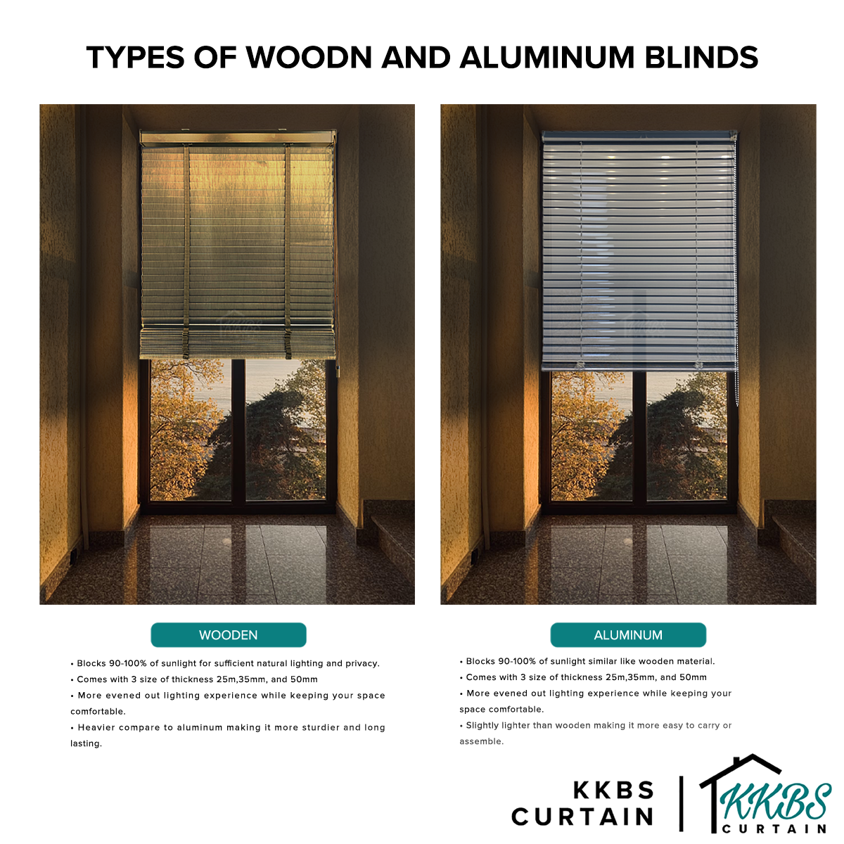 Bidai Kayu Umeko 50mm Dibuat Disesuaikan