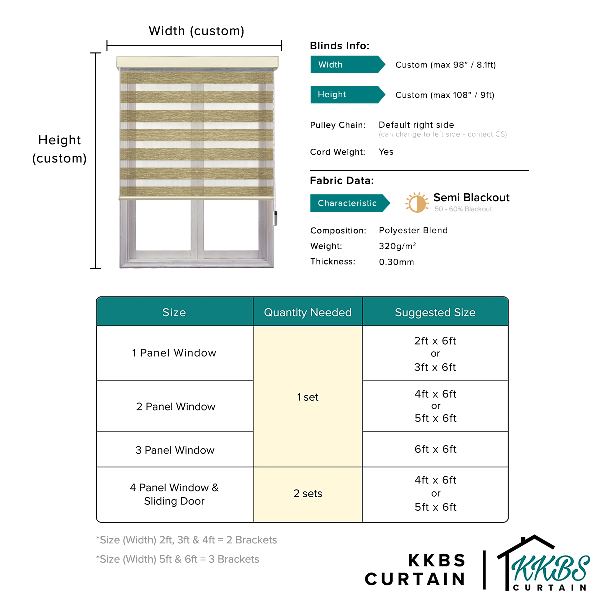 Tirai Zebra Semi Blackout Santiago Dibuat Tersuai