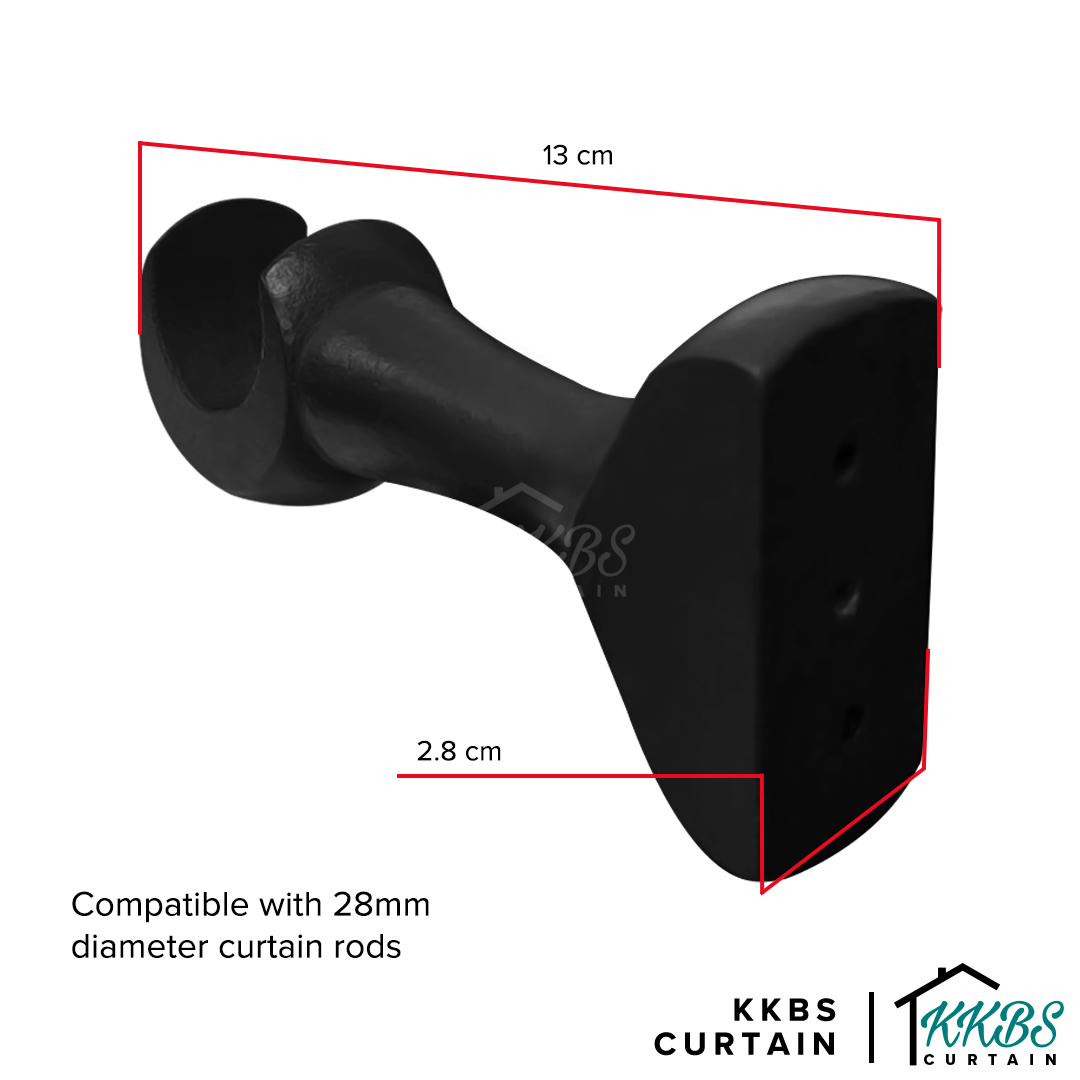 Cassedy Wooden Curtain Rod Single Bracket Ebony Black Colour