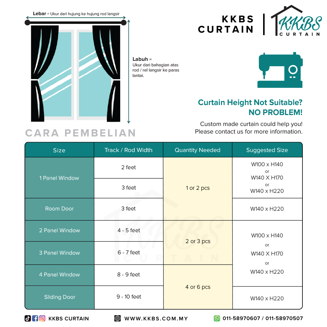 Crystella Langsir Semi Blackout Siap Jahit