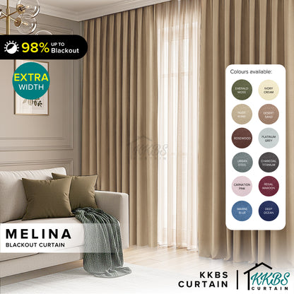 Melina 90-98% Blackout Curtain Sedia Ada Cangkuk &amp; Eyelet - Lebar Tambahan