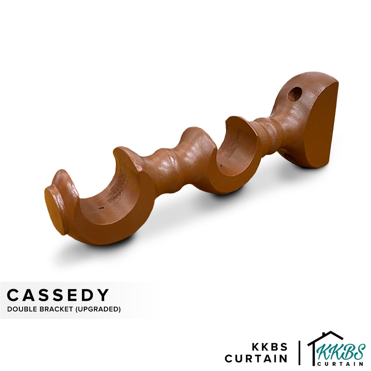 Cassedy Wooden Curtain Rod Double Bracket Natural Mahogany Colour