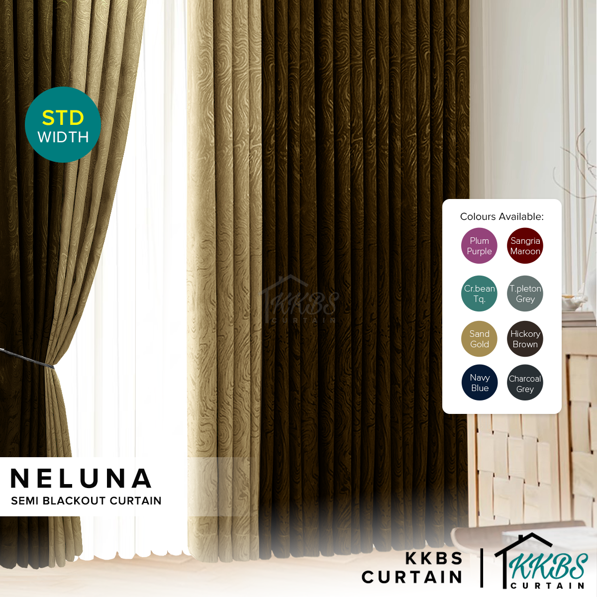 Neluna Langsir Semi Blackout Siap Jahit Lebar Standard