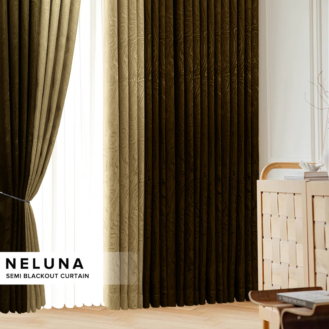 Neluna Langsir Semi Blackout Siap Jahit Lebar Standard