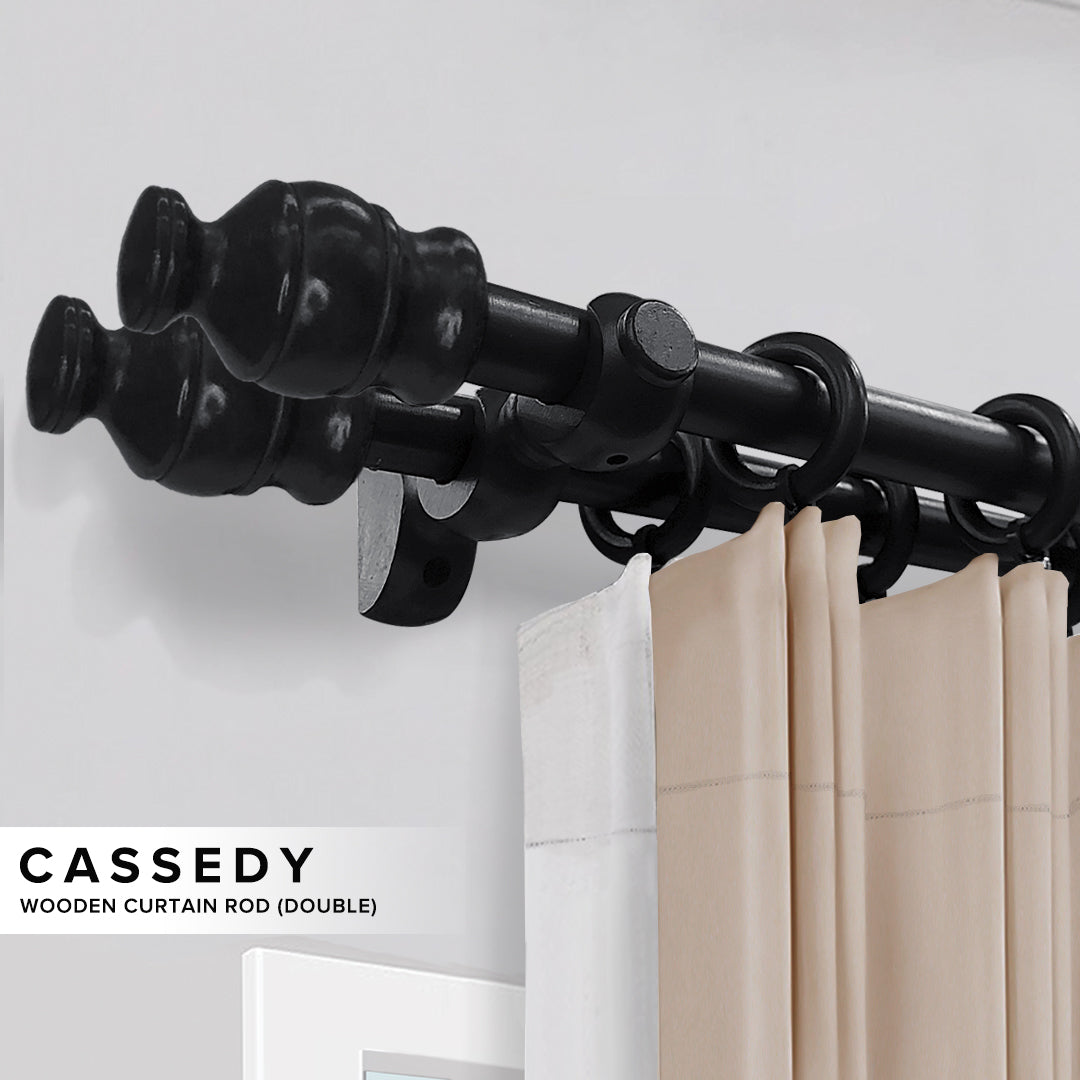 Cassedy Wooden Curtain Rod Double Complete Set
