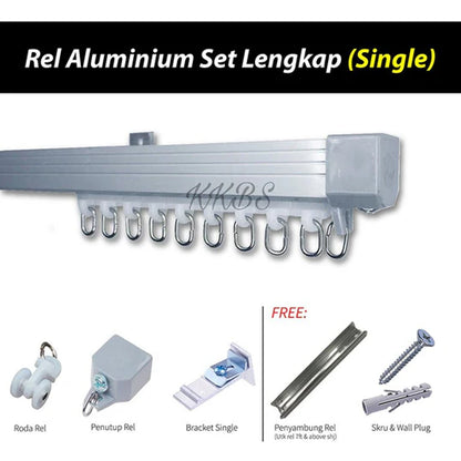 Rel Langsir Aluminium Traludy / Track Single Set Lengkap 