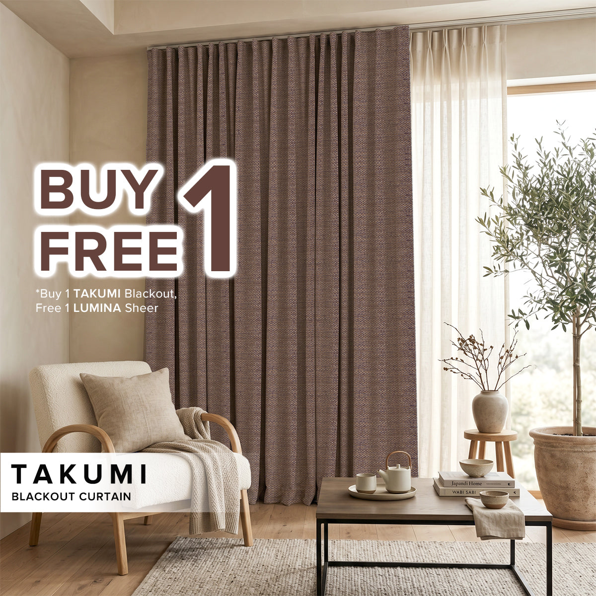Takumi 95%+ Blackout Curtain Ready Made - Standard Width