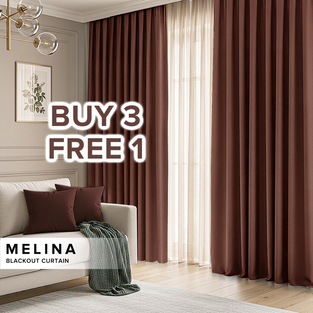 Melina 90-98% Blackout Curtain Ready Made - Standard Width