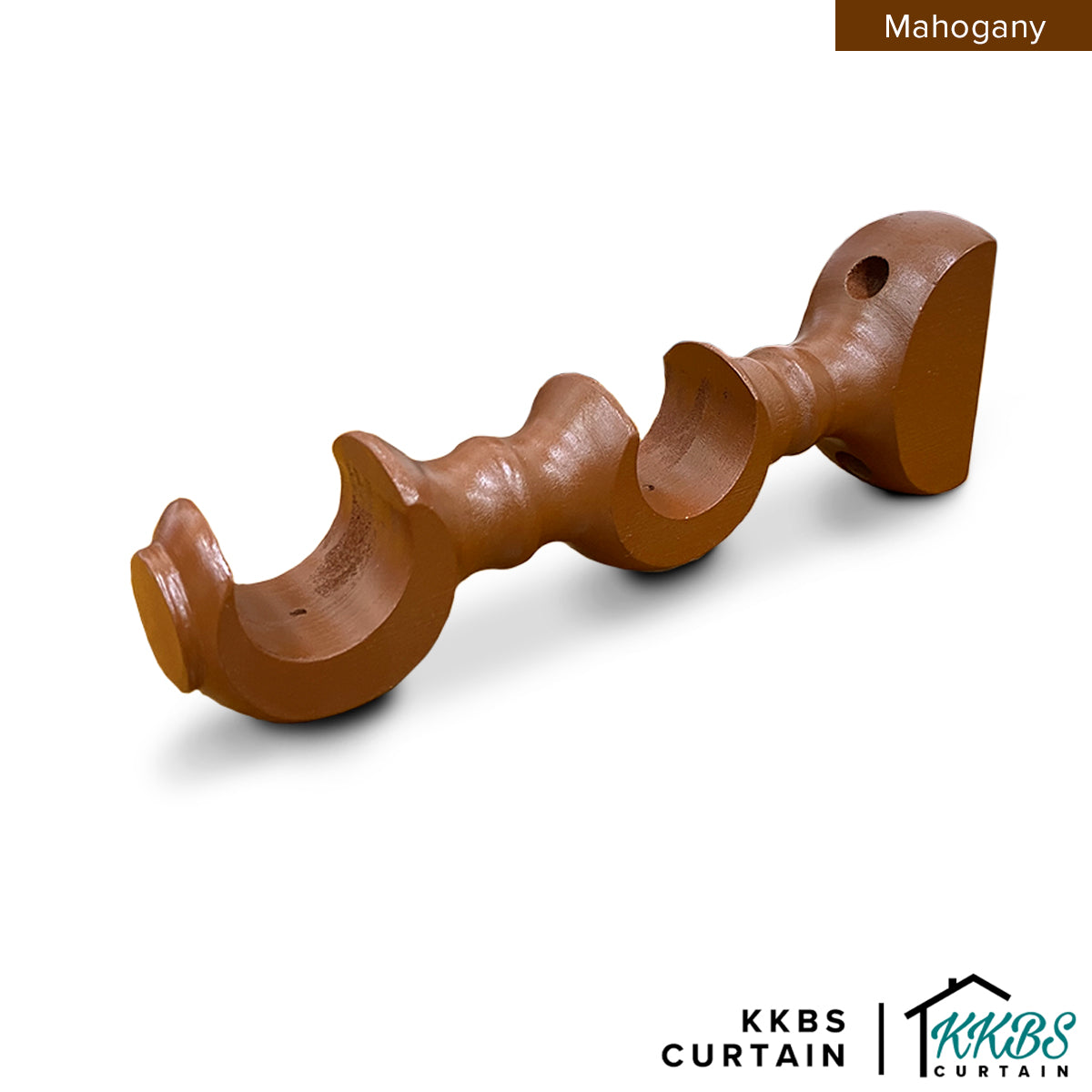 Cassedy Wooden Curtain Rod Double Bracket Natural Mahogany Colour