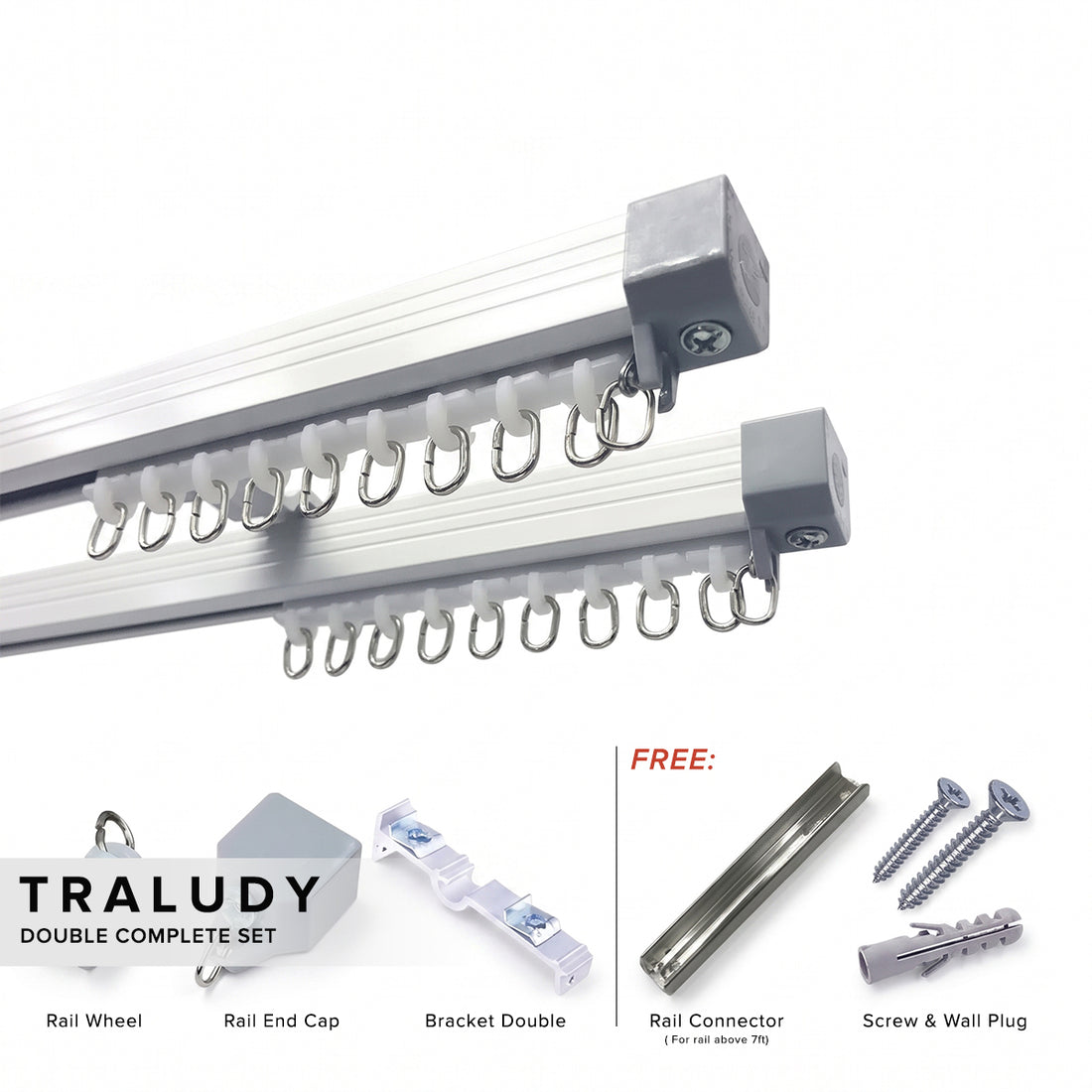 Traludy Aluminium Curtain Rail / Track Double Complete Set