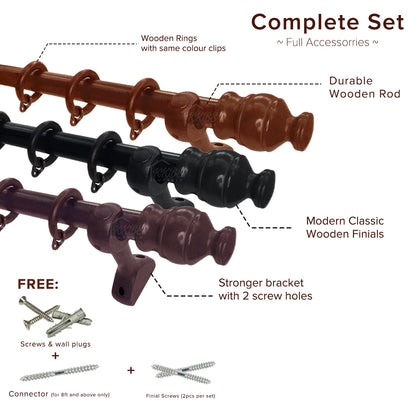 Cassedy Wooden Curtain Rod Single Complete Set
