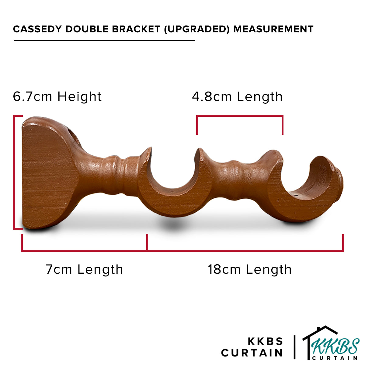 Cassedy Wooden Curtain Rod Double Bracket Natural Mahogany Colour