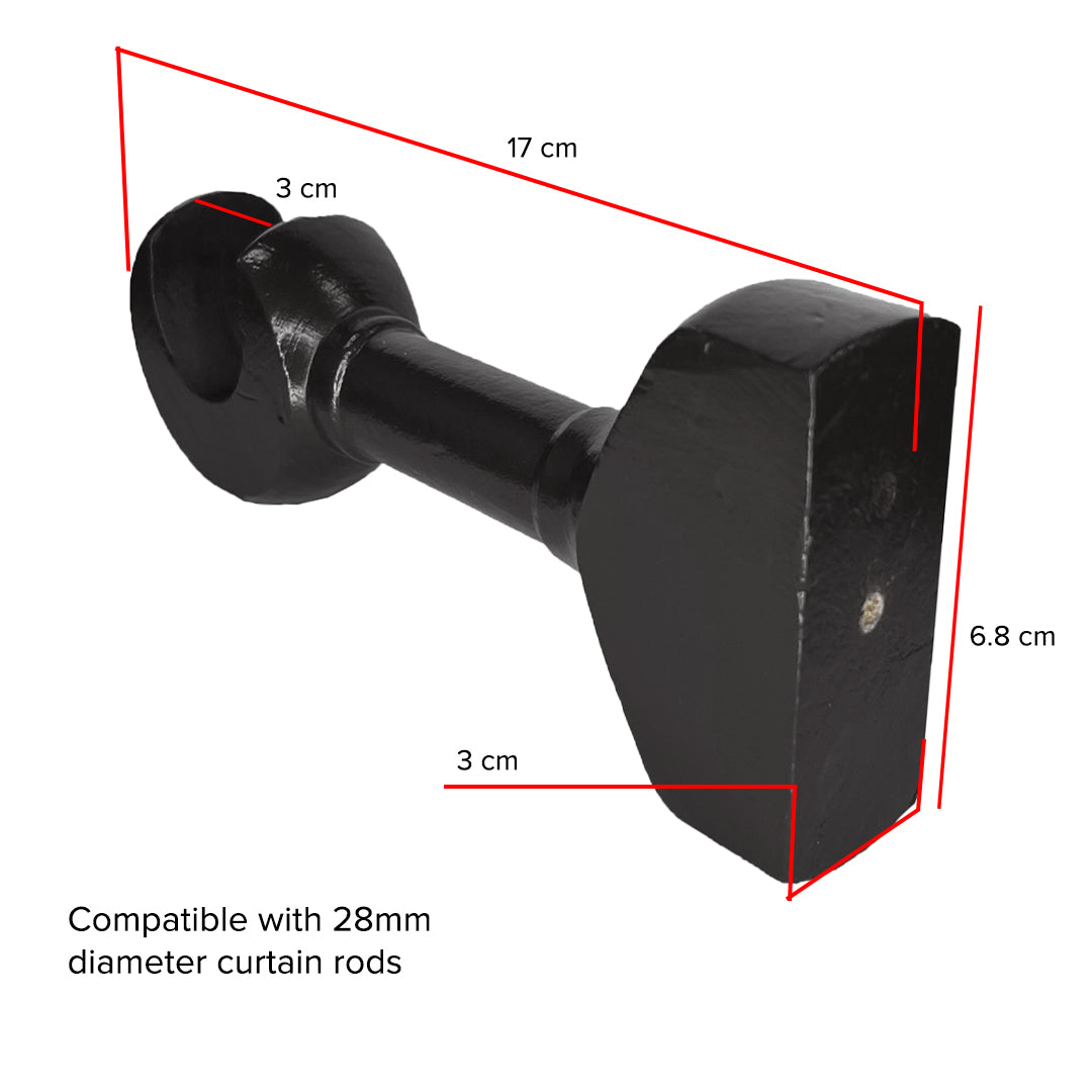 Cassedy Wooden Curtain Rod Long Single Bracket - Ebony Black