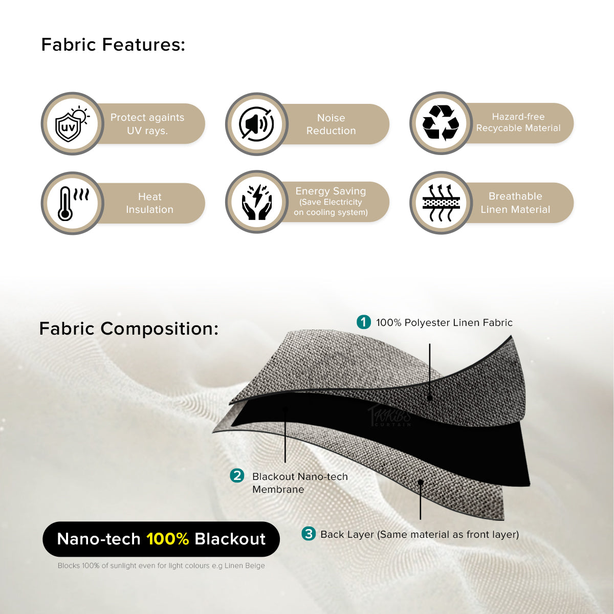 Mizuka 100% Blackout Curtain Ready Made - Standard Width