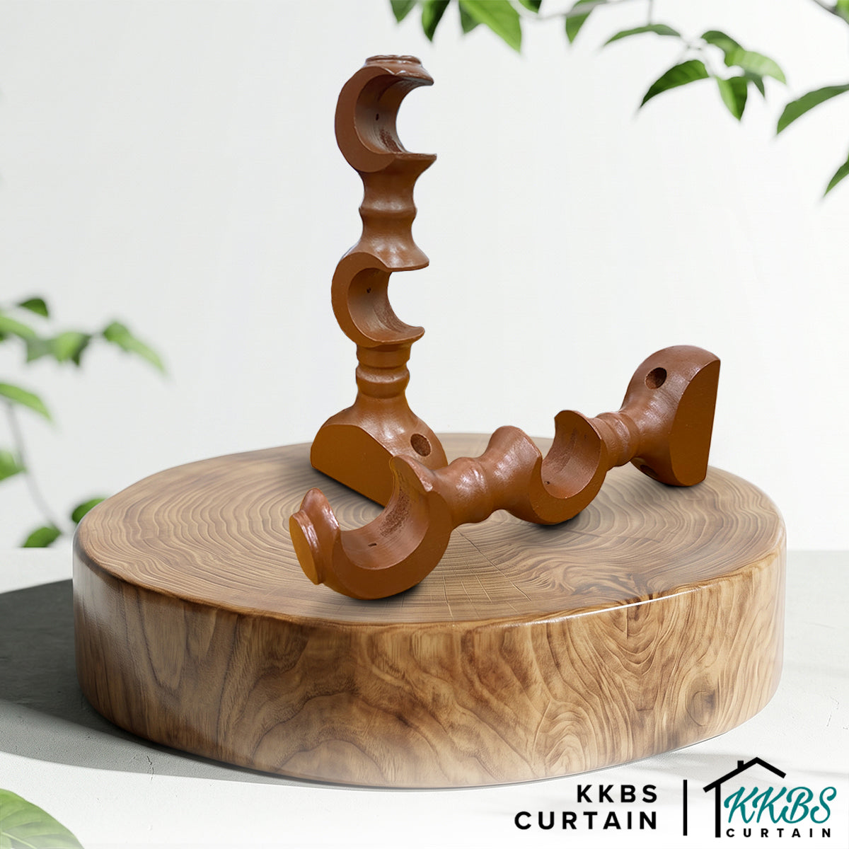Cassedy Wooden Curtain Rod Double Bracket Natural Mahogany Colour