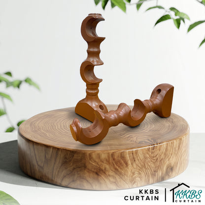 Cassedy Wooden Curtain Rod Double Bracket Natural Mahogany Colour