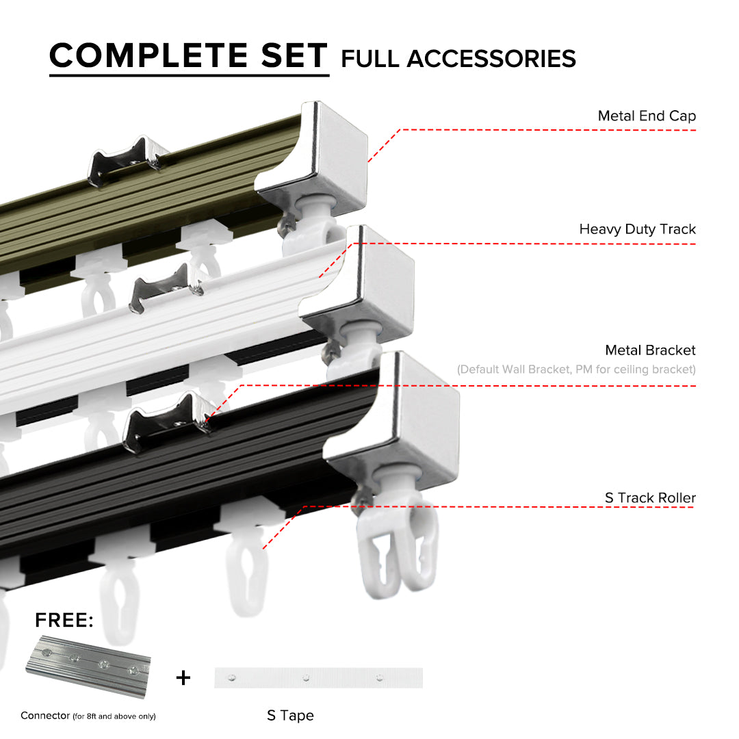 Verody Heavy Duty S Lipat / French Pleat Track Double Set Lengkap 