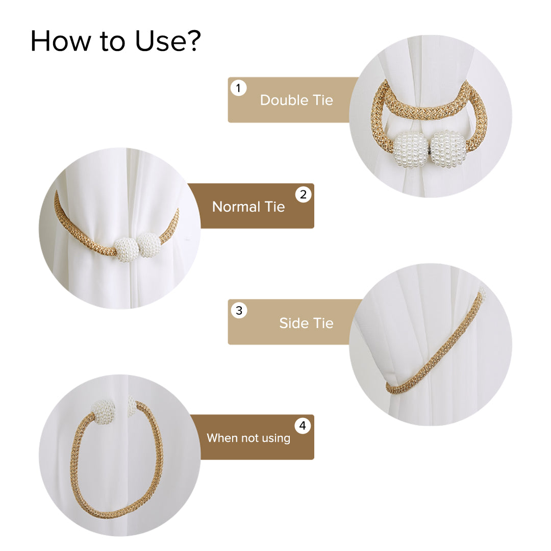 Pearlie Magnetic Pearl Braided Curtain Tieback