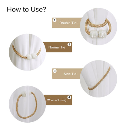 Pearlie Magnetic Pearl Braided Curtain Tieback