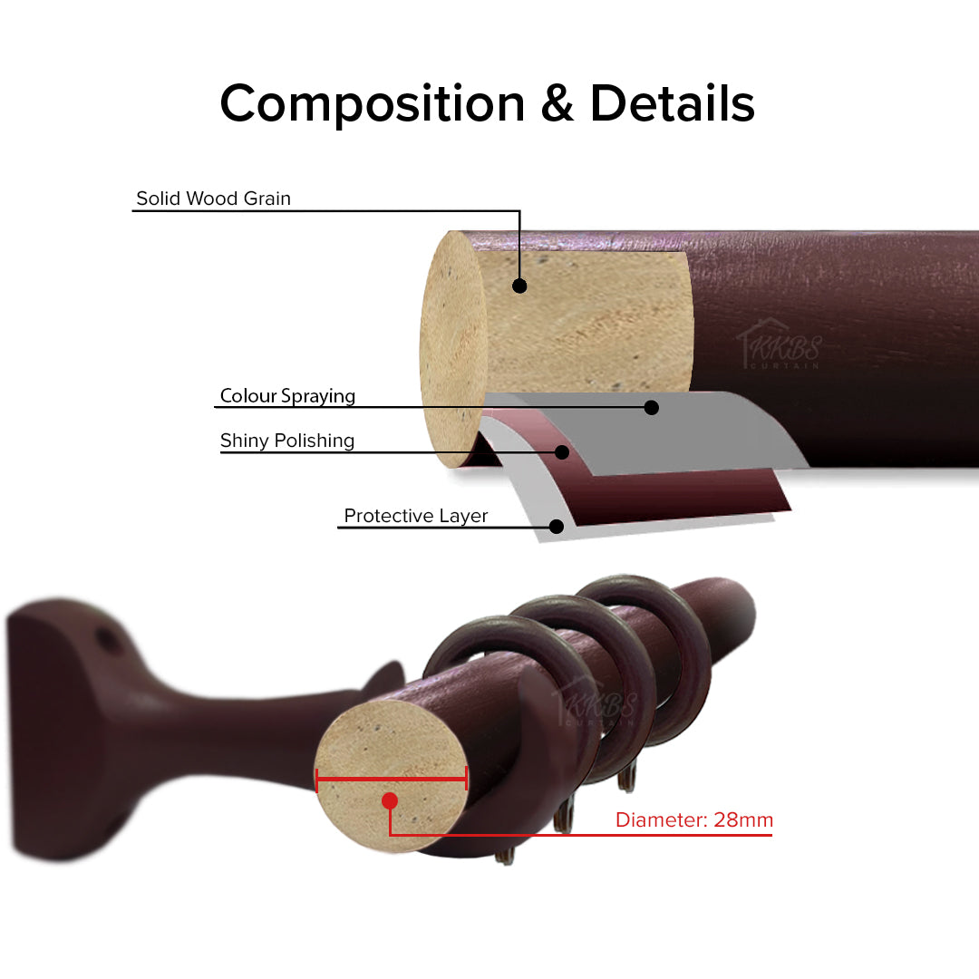 Cassedy Wooden Curtain Rod Single Complete Set