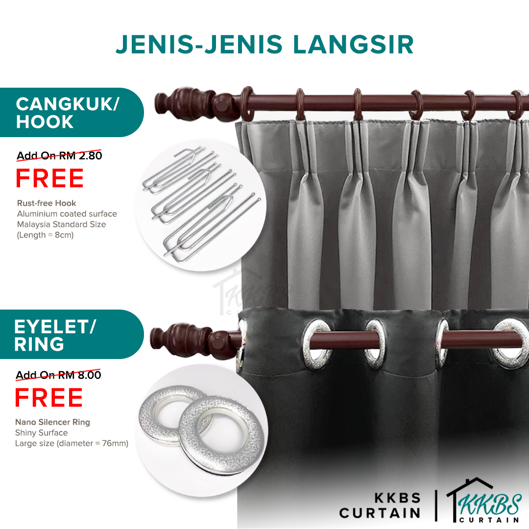 Langsir Canola 80%+ Blackout Cangkuk &amp;amp; Lubang Minimalis